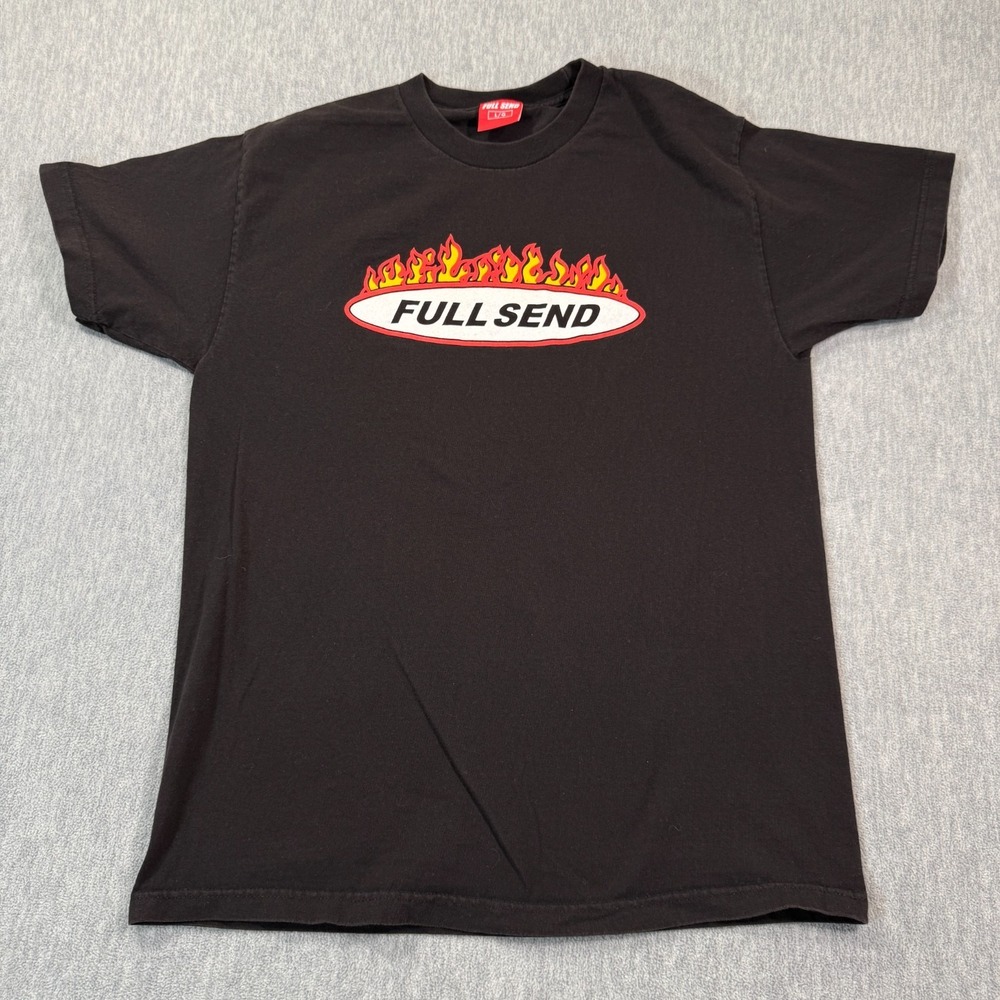 Full Send T-Shirt Mens Large Black Flame Logo Graphic‎ Crew Neck Casual Tee